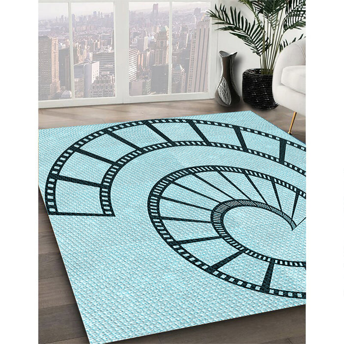 Patterned Deep-Sea Green Rug in Family Room, pat83lblu