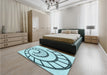 Round Machine Washable Transitional Deep-Sea Green Rug in a Office, wshpat83lblu