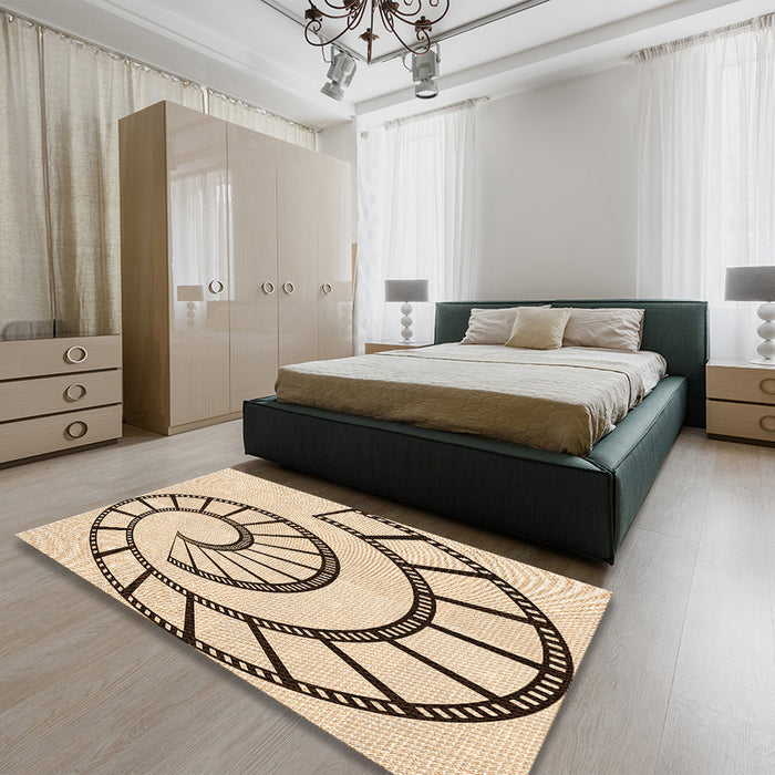 Patterned Copper Brown Rug in a Bedroom, pat83org