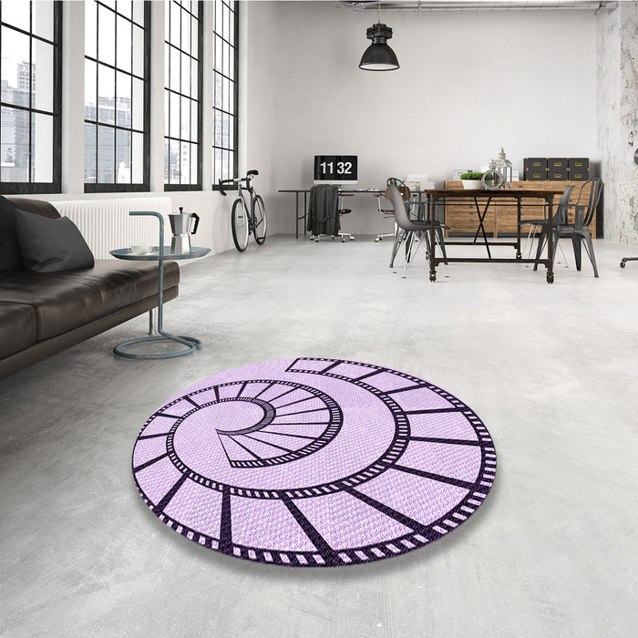 Round Patterned Purple Flower Purple Rug in a Office, pat83pur