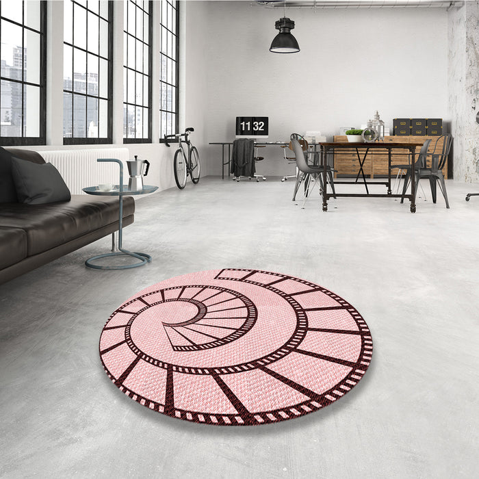 Round Patterned Red Rug in a Office, pat83rd