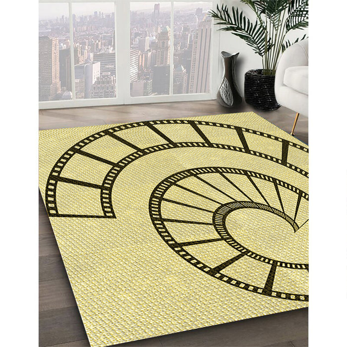 Patterned Sun Yellow Rug in Family Room, pat83yw