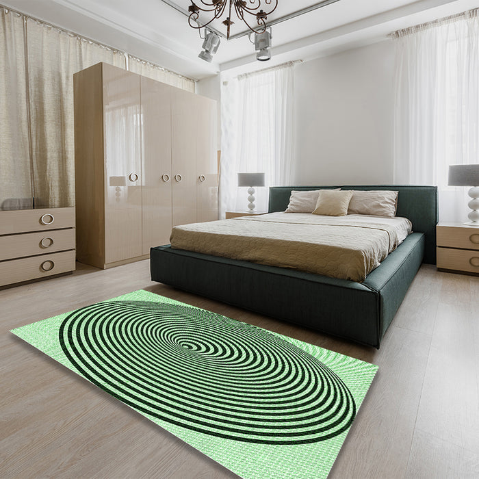 Patterned Dark Forest Green Rug in a Bedroom, pat830grn