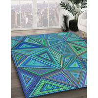 Patterned Dark Turquoise Green Rug, pat832lblu