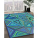 Patterned Dark Turquoise Green Rug in Family Room, pat832lblu