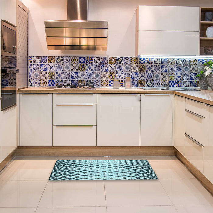 Patterned Electric Blue Rug in a Kitchen, pat833lblu