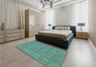 Patterned Dark Mint Green Rug in a Bedroom, pat834lblu