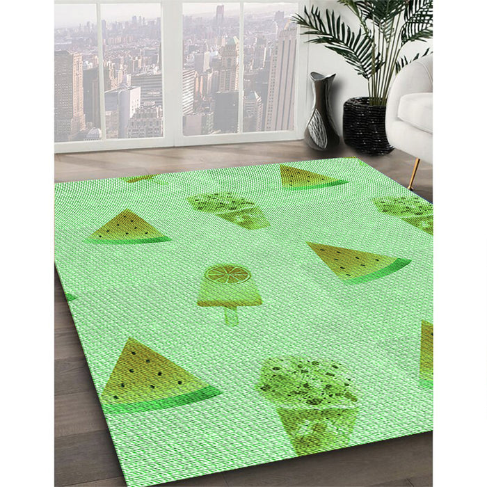 Patterned Green Rug in Family Room, pat835grn