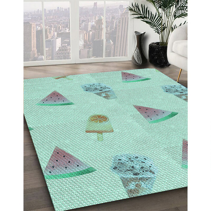 Patterned Light Aquamarine Green Rug in Family Room, pat835lblu