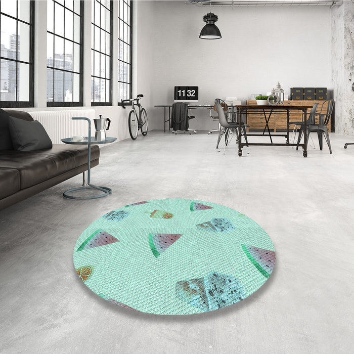 Round Patterned Light Aquamarine Green Rug in a Office, pat835lblu