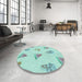 Round Patterned Light Aquamarine Green Rug in a Office, pat835lblu