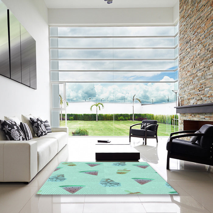 Square Patterned Light Aquamarine Green Rug in a Living Room, pat835lblu