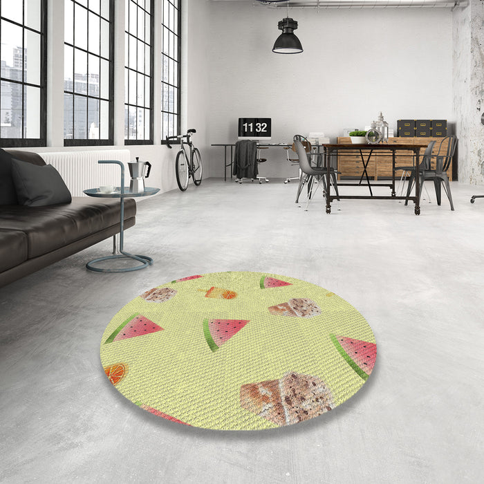 Round Patterned Caramel Brown Novelty Rug in a Office, pat835