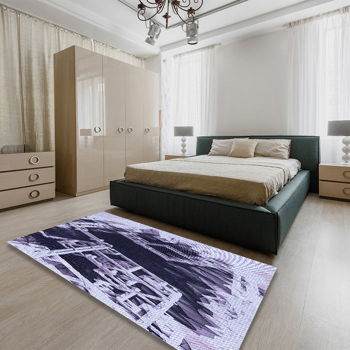 Patterned Blue Rug in a Bedroom, pat836blu