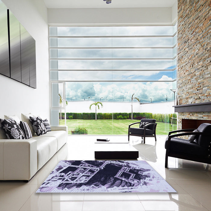 Square Patterned Blue Rug in a Living Room, pat836blu