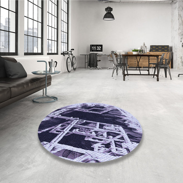 Round Patterned Blue Rug in a Office, pat836blu