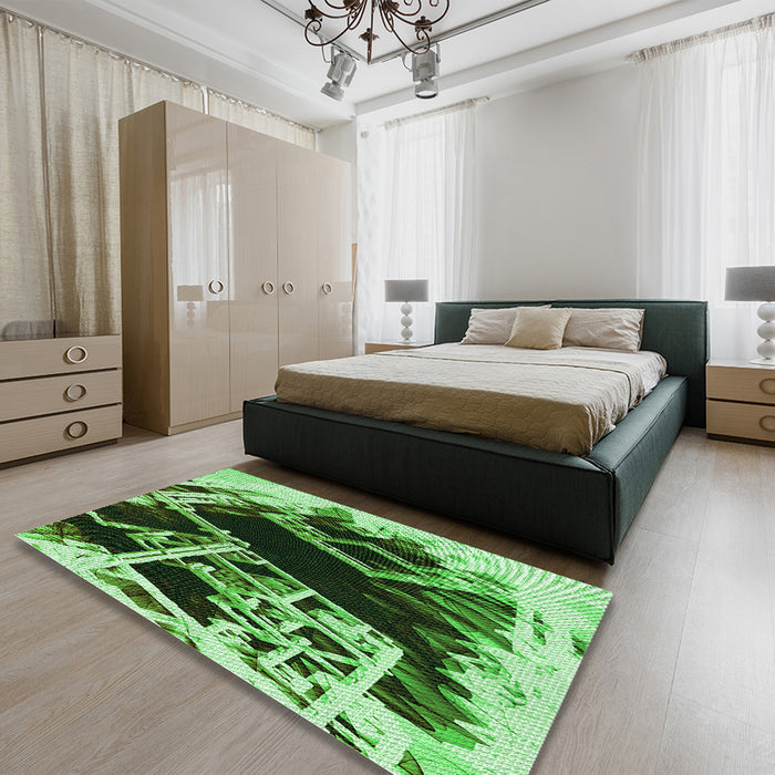 Patterned Deep Emerald Green Rug in a Bedroom, pat836grn