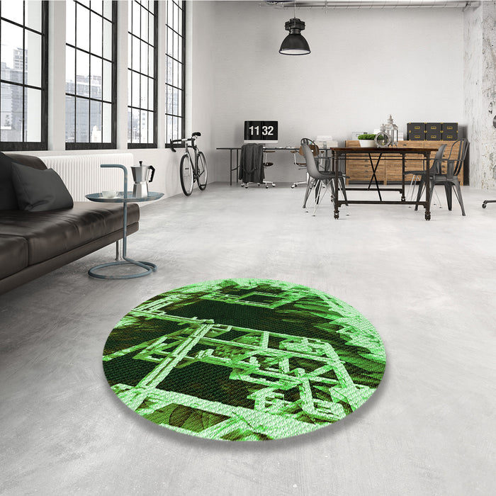 Round Patterned Deep Emerald Green Rug in a Office, pat836grn