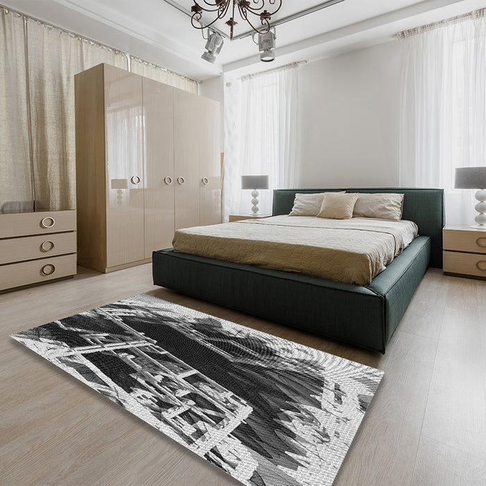 Patterned Cloud Gray Rug in a Bedroom, pat836gry