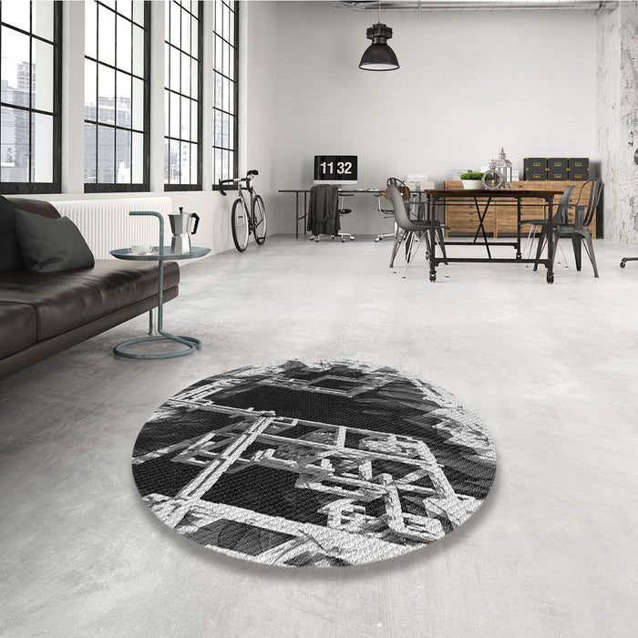 Round Patterned Cloud Gray Rug in a Office, pat836gry