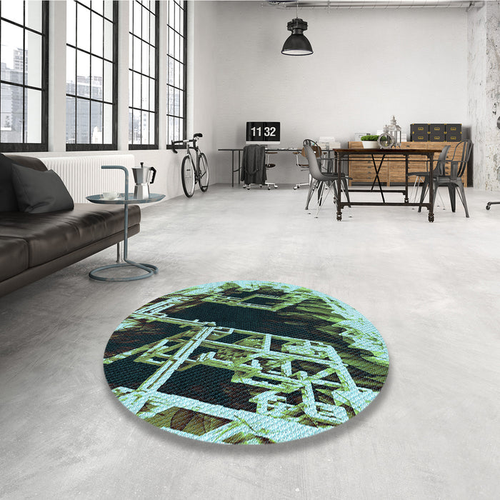 Round Patterned Dark Slate Grey Green Rug in a Office, pat836lblu