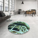 Round Patterned Dark Slate Grey Green Rug in a Office, pat836lblu