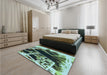 Patterned Dark Slate Grey Green Rug in a Bedroom, pat836lblu