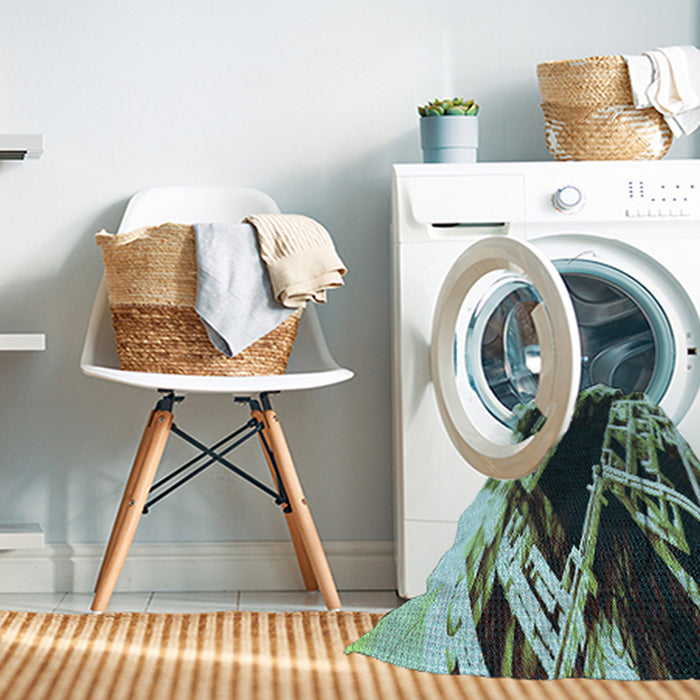 Machine Washable Transitional Dark Slate Grey Green Rug in a Washing Machine, wshpat836lblu