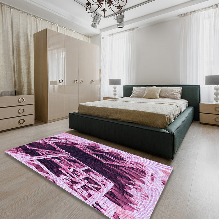 Patterned Pastel Purple Pink Rug in a Bedroom, pat836pur