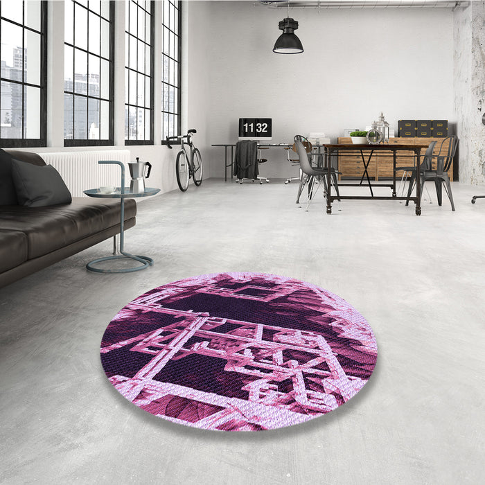 Round Patterned Pastel Purple Pink Rug in a Office, pat836pur