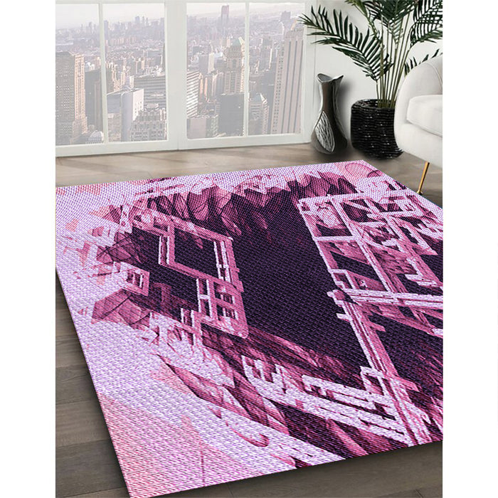 Patterned Pastel Purple Pink Rug in Family Room, pat836pur