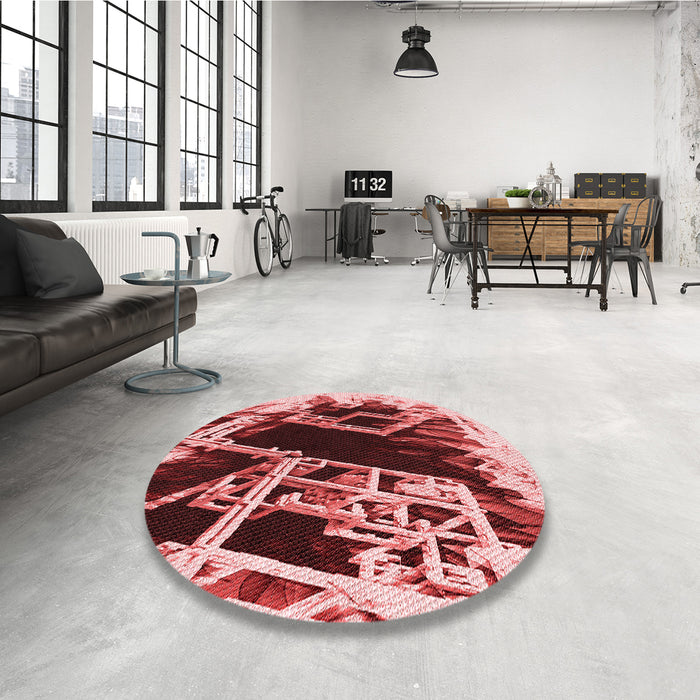 Round Patterned Cranberry Red Rug in a Office, pat836rd