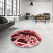 Round Patterned Cranberry Red Rug in a Office, pat836rd