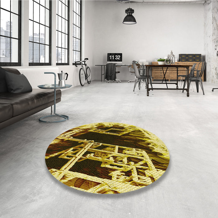 Round Patterned Bold Yellow Rug in a Office, pat836yw