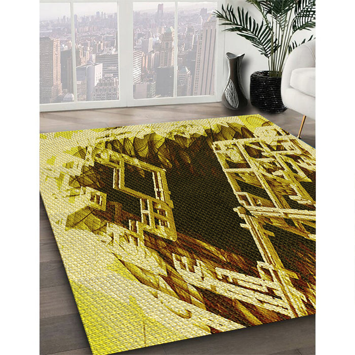 Patterned Bold Yellow Rug in Family Room, pat836yw