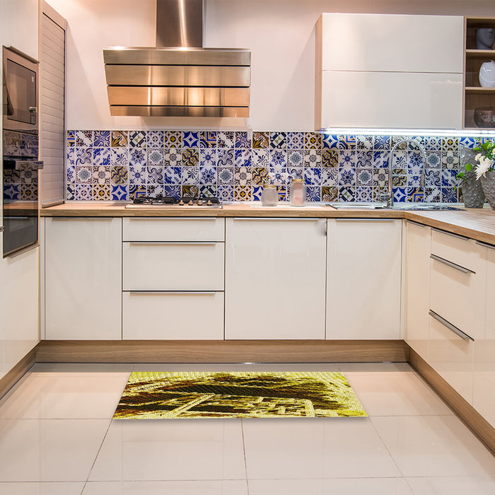 Patterned Bold Yellow Rug in a Kitchen, pat836yw