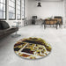 Round Patterned Brown Novelty Rug in a Office, pat836