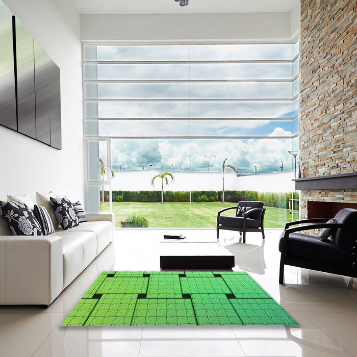 Square Patterned Neon Green Rug in a Living Room, pat837grn