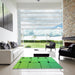 Square Patterned Neon Green Rug in a Living Room, pat837grn