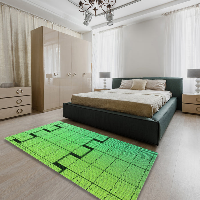 Patterned Neon Green Rug in a Bedroom, pat837grn