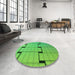 Round Patterned Neon Green Rug in a Office, pat837grn