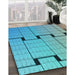 Machine Washable Transitional Bright Turquoise Blue Rug in a Family Room, wshpat837lblu