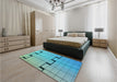 Patterned Bright Turquoise Blue Rug in a Bedroom, pat837lblu