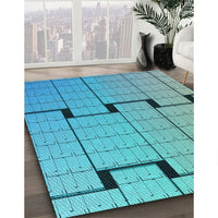 Patterned Bright Turquoise Blue Rug, pat837lblu