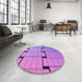 Round Patterned Bright Lilac Purple Rug in a Office, pat837pur