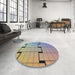 Round Patterned Carbon Gray Novelty Rug in a Office, pat837