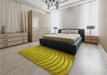 Patterned Dark Yellow Green Rug in a Bedroom, pat838yw