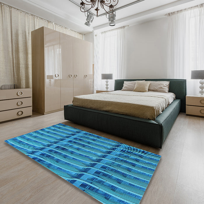 Patterned Blue Rug in a Bedroom, pat839lblu