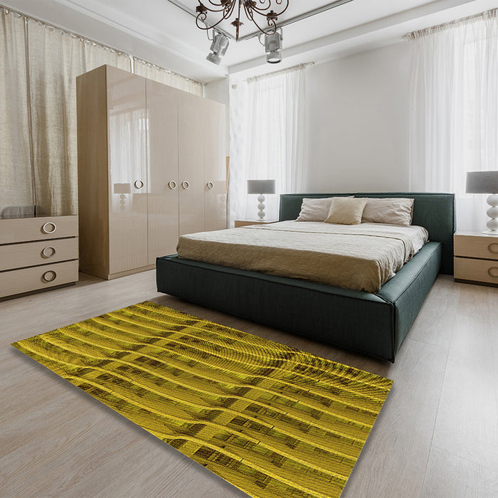 Patterned Dark Bronze Brown Rug in a Bedroom, pat839yw