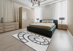 Patterned Off-White Novelty Rug in a Bedroom, pat83